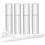 Refillable Perfume & Cologne Fine Mist Atomizers with Metallic Exterior & Glass Interior - Portable Travel Size - 3ml Squeeze Transfer Pipette Included - 4 Pc Pack of 5ml (Silver)