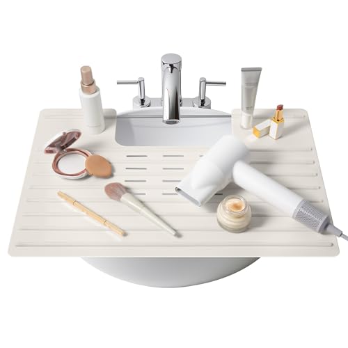 Maplefield Bathroom Sink Cover for Counter Space, Heat Resistant Silicone Sink Mat for Your Beauty Routine, Small Bathroom Space Saver Sink Cover for Makeup (Taupe Large, 22 x 2 x 2 Inches) by Maplefield - Used condition - US$25.94