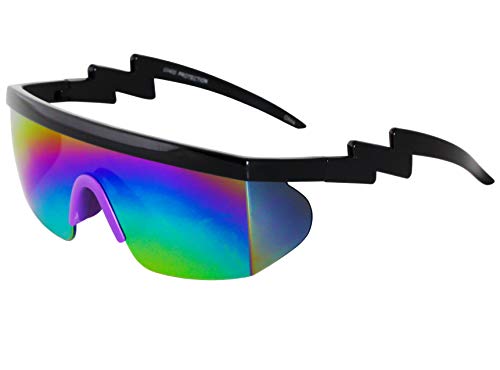 Semi Rimless Goggle Style Retro Rainbow Mirrored Lens ZigZag Sunglasses (Rainbow Purple)