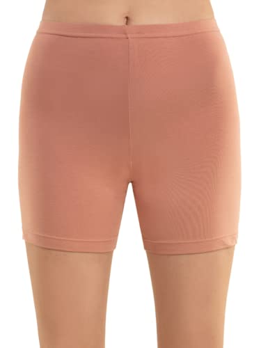 Image of NYKD NYP083 Cotton Stretch Mid Rise Mid Thigh Shorts for Women with Concealed Waistband All Day Comfort