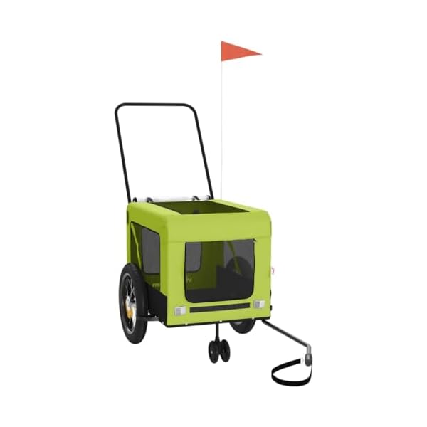 vidaXL Fahrradanhänger Hunde, Hundeanhänger mit Reflektoren Flagge, Hundetransporter Maximale Belastbarkeit 30 kg, Haustier Transportwagen, Grün Schwarz Oxford-Gewebe Eisen