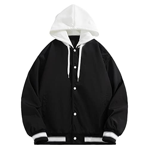 Veste de baseball confortable homme grand format XXL blanc à capuche ample - 5