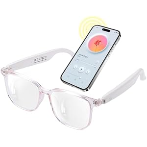 GenXenon Smart Glasses for Women, Clear Frame Blue Light Glasses, Magnetic Charging, Open-Ear Design, Voice Assistant, Bluetooth Glasses with Speakers, Audio Eyeglasses for Working Gaming (G
