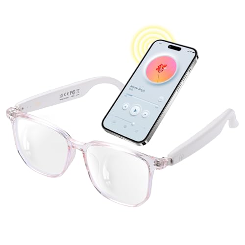 Image of GenXenon Smart Glasses for Women, Clear Frame Blue Light Glasses, Open-Ear Design, Magnetic Charging, Voice Assistant, Bluetooth Eyeglasses with Speakers, Audio Glasses for Working Driving (GS03-C)