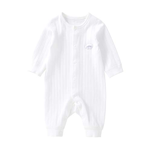 pureborn Unisex Baby Supima Cotton Solid Jumpsuit Coverall Footless Sleep and Play White 9-12 Months