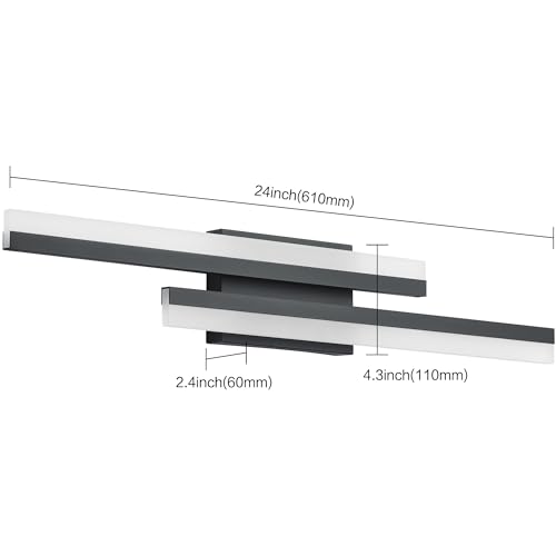 Image of PRESDE 24 Inch LED Bathroom Vanity Light Bar, Modern Black Wall Lighting Fixture Over Mirror 5CCT