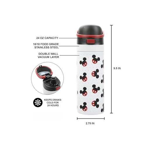 Image of Mickey Mouse Classic Mickey Ears All-Over Print White 24 Oz Stainless Steel Water Bottle