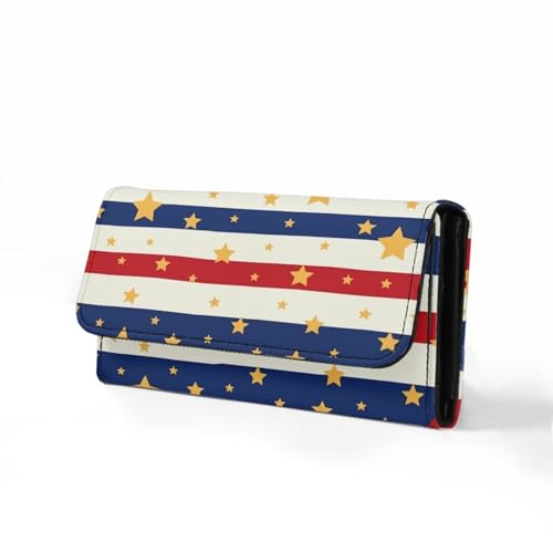 Image of AFPANQZ Leather Wallets for Women RFID Blocking Checkbook Wallet with Cit Card Slots, American Stripe Star Women's Leather Purse Large Capacity PU Purses with Zipper