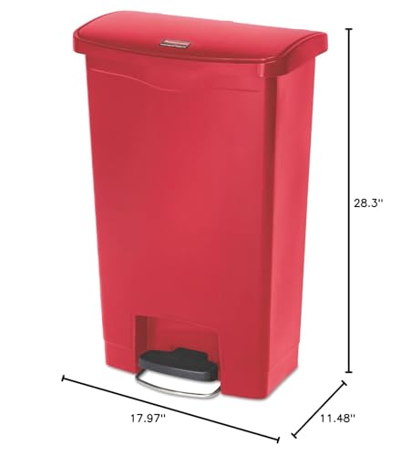 Image of Rubbermaid Commercial Products Streamline Slim Step-On Plastic Trash Can, 13 Gallon, Red, Hands-Free Garbage Can for Medical Waste in Hospitals /Lab /Emergency /Patient Rooms