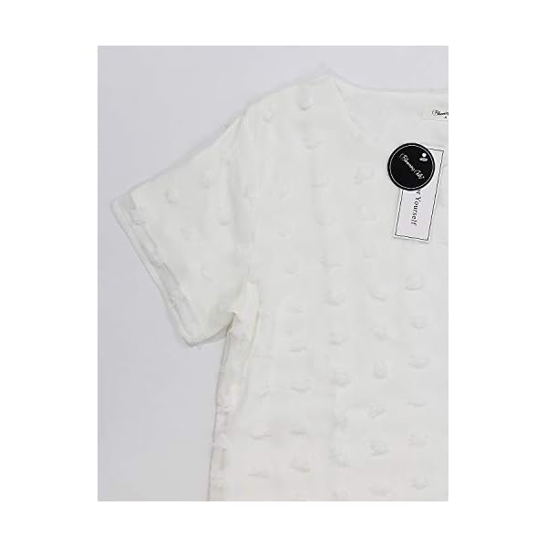 Blooming-Jelly-Womens-Chiffon-Blouse-Summer-Casual-Round-Neck-Short-Sleeve-Pom-Pom-Shirts-Top Blooming Jelly Womens Chiffon Blouse Summer Casual Round Neck Short Sleeve Pom Pom Shirts Top (Large, White)