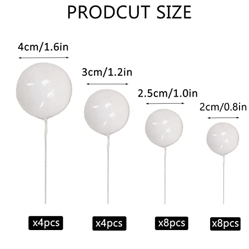24 Pcs Balls Cake Topper Foam Ball Cake Picks Mini Balloon Cupcake Insert Bubble Balls Diy Decoration For Wedding Anniversary Graduation Birthday Party Baby Shower (White) #TOP1
