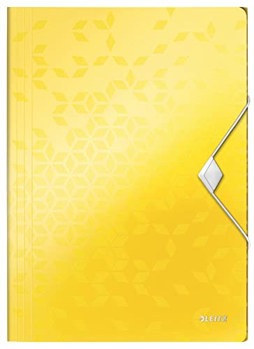 Leitz Wow Cartella A 3 Lembi, Formato A4, Capacità 150 Fogli, Chiusura A Elastico, Plastica Flessibile, Giallo, 45990116