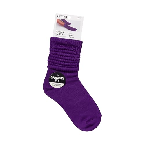 ARRIA Slouch Socks – Women’s Cute Trendy, Soft Ribbed Medium Thickness, All Seasons, Classic Solid Colors, Boot Sock, Pilates Barre Yoga Wear, Breathable Cozy Wide Crew Socks (Regular, Purple)