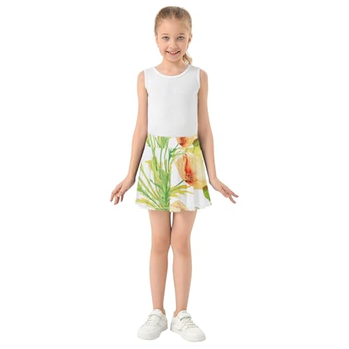 Watercolor Poppy Flowers Floral Toddlers Tennis Skirts Breathable Girls Skorts Athletic Shorts Teen Skirt 4t3