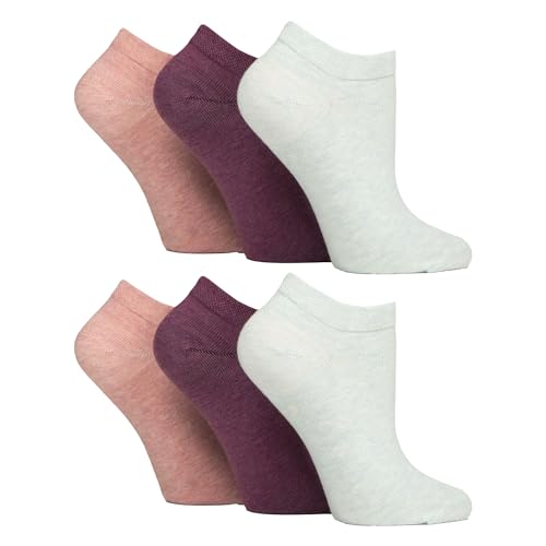 Gentle Grip - 6 Pairs Diabetic Trainer Socks for Women | Non Elastic Soft Top Extra Wide Ankle Socks (4-8, Pink/Mint/Raspberry)