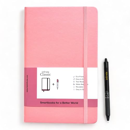 Image of Infinote Classic Reusable Stone Paper Smart Notebook includes 1 erasable pen (120 Pages | 60 Sheets | 120 Sides, Pink)