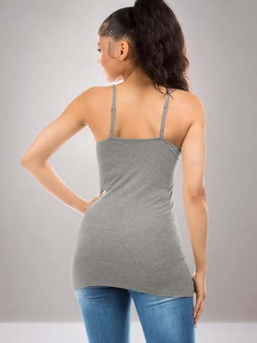 Image of Long Cotton Camisole Tank Tops for Women | Basic Braless Layering Tops with Adjustable Spaghetti Straps