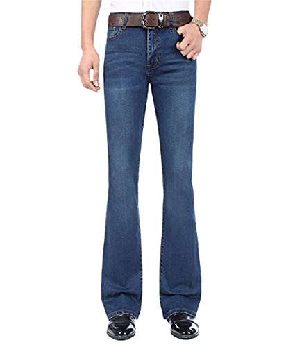 Men's Business Casual Boot Cut Jeans Mid Waist Flares Pants Plus Size 27-38