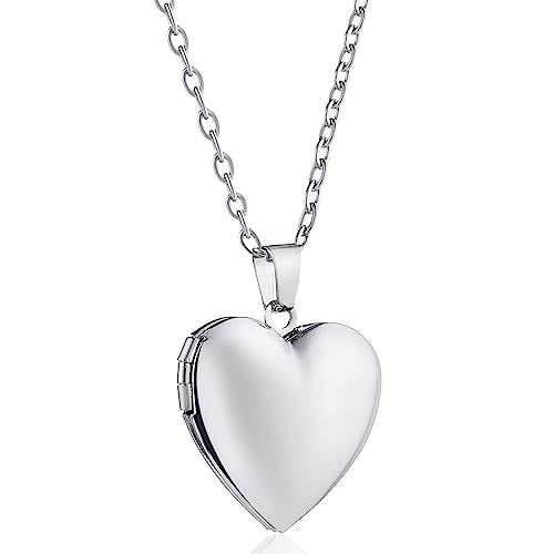 Fesciory Heart Locket Necklace for Women That Holds Pictures, Adjustable Oval Engraved Flower Photo Pendant Jewelry Gifts for Girls(Heart(Blank))