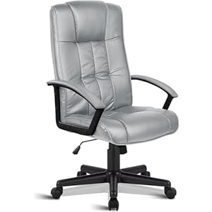 Blisswood Executive Office Chair, Ergonomic Computer Desk Chair Adjustable Height Desk Chairs Heavy Duty 360° Swivel Comfy Gaming Chair, PU Leather Pc Work Chair for Home Office (Grey)