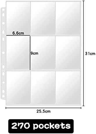 Jagowa 270 Pockets Card Sleeves Double-Sided Waterproof Transparent Nine-Grid Trading Card Album for Storing Game Cards, Stamps, Photos, Business Cards