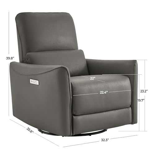 Image of CHITA Power Recliner Chair, Swivel Nursery Glider, Faux Leather, Charcoal | FSC Certified Upholstery Rocking Chair, Power Lumbar Support, Reclining Chair for Living Room & Nursery