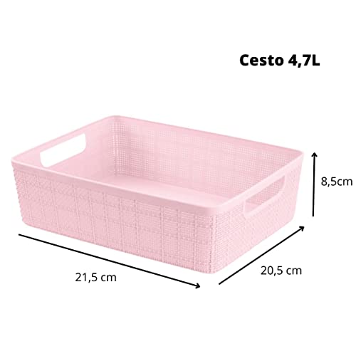 Kit 3 Cestos Organizadores Multiuso Rattan Home Organizer P-M-G Cor: Rosa