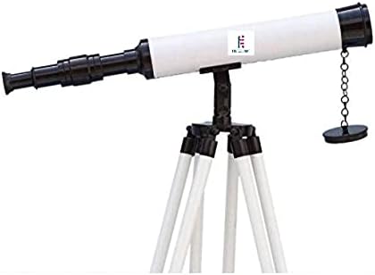 NauticalMart Floor Standing Bronze with White Leather Harbor Master Telescope 50” by NauticalMart