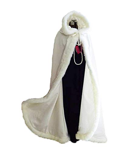 Icy Sun Wedding Cape Hood Cloak for Bride Winter Coat with Faux Fur Free Hand Muff ICY101,Ivory