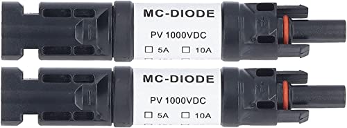 2 conectores de PVC solares MC-D de 1000 V, MC4 Diodo anti-reflujo integrado, IP68 resistente al agua solar de PVC para conexión de panel solar y piezas de energía eólica (15 A) Cover