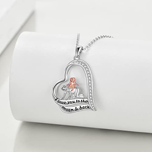 POPKIMI S925 Sterling Silver Daughter Necklace from Dad Daughter Gifts from Dad I Love You to The Moon and Back Heart Pendant Jewelry - Thumbnail 4