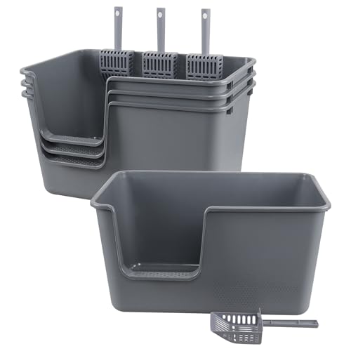 Pack 4 Areneros para Gato con Bordes Altos y Pala, Gris