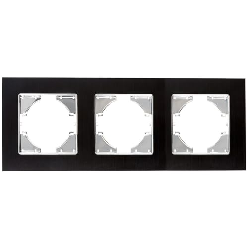 Plaque triple horizontale en aluminium noir pour interrupteur encastré