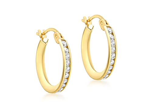 Créoles en or jaune 9ct et pierres transparentes 16mm neuves