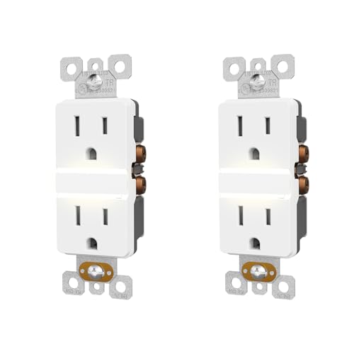 Image of ELEGRP Decorative Outlet Night Light, Electrical Wall Outlets with Built in Led Guidelight 4000K, Tamper Resistant Receptacle, 15 Amp 125 Volt, Matte White, 2 Pack