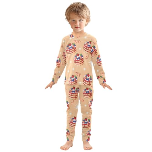 Pajama Sets Long Sleeve Dessert Berry Cake Pattern Soft Comfy Sleepwear 2 Piece PJS 3-8T2