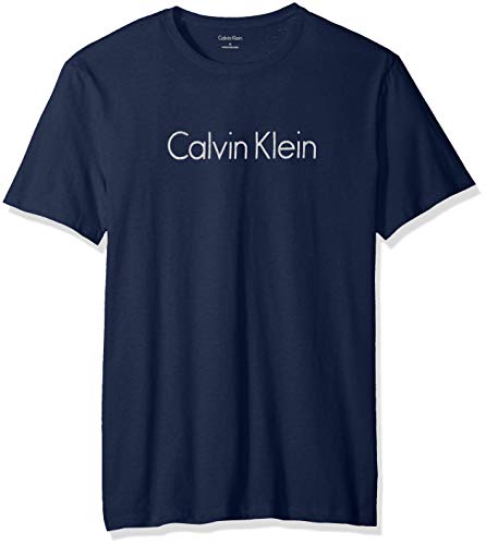 Calvin Klein Men's Short Sleeve Space Dye Ck Logo Crew Neck T-Shirt Shirt, Atlantis, Medium