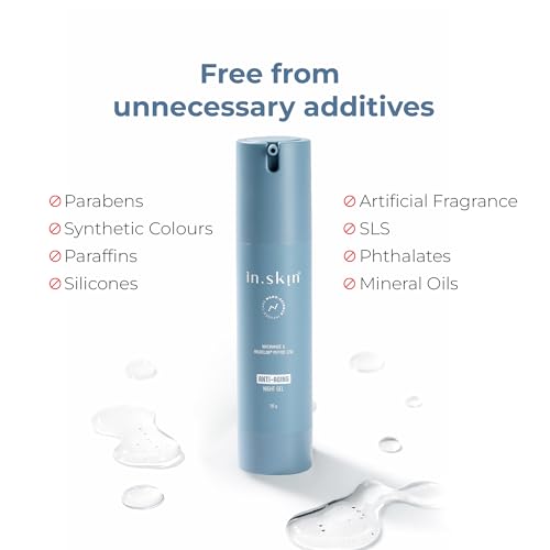 Image of in.skin Anti-Aging Night Gel with 2% Argireline Peptide, 2% Niacinamide & 2% Vitamin C | Overnight Repair Gel for Fine Lines, Glow & Even Skin Tone (50 g)