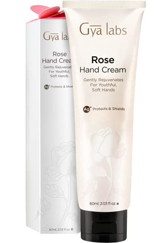 Gya Labs Crema per le mani alla rosa (60ml) idratante per mani secche e pelle screpolata - Arricchita con burro di karité e olio di rosa puro - Formato da viaggio e buona per i regali di festa
