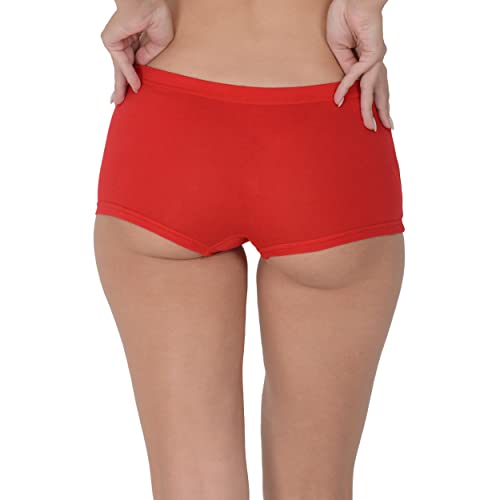 Image of EVA & JOY Women's Cotton Solid Mid-Rise Boyshort Panty Red,White