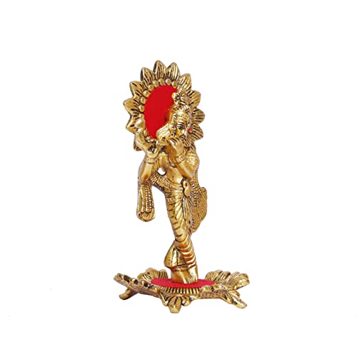 Image of KridayKraft Lord Krishna Standing Playing Flute Gold for Pooja Room Decorative for Home, Office & Table Gift for Have Corporate Gift,Diwali Gift,Wedding Gifts.