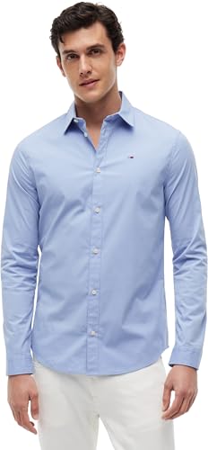 Tommy Jeans Camisa Hombre TJM Original de manga larga, Azul (Lavender Lustre), 3XL