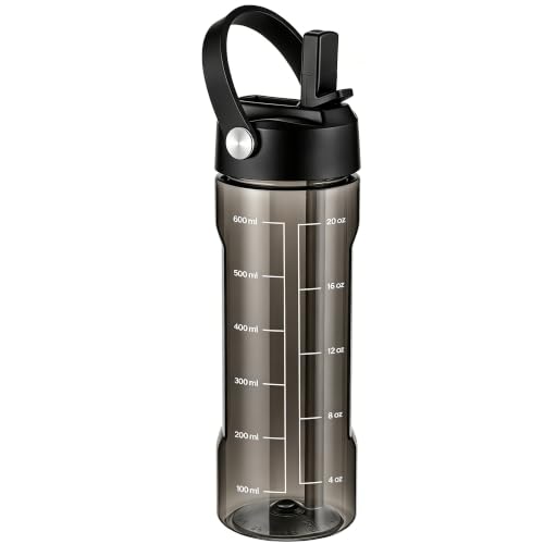 GOPPUS 20oz Clear Water Bottle with Flip Straw, Lightweight, Leakproof, Easy Carry and BPA-Free, Tritan Water Bottlefor Sport, Travel, Outside (Black)