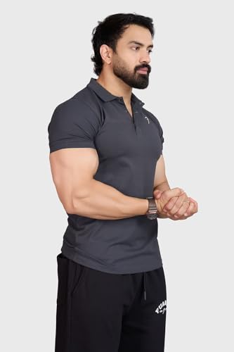 Image of FUAARK Men Slim Fit Pique Aura Polo Tshirt with Short Sleeves & Reflective Chest Logo -