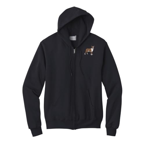 ZH Brown Boston terrier dog embroidered full zip hoodie jacket