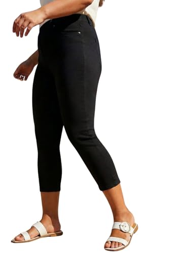 Image of Roman Cropped Jeggings for Women UK Ladies Capri Stretchy Jeans Denim Legging Cotton Summer Trouser Three Quarter 3/4 Length Pull On Cut Off High Waist Smart - Plus Black - Size 20