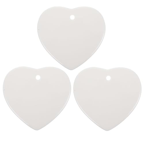 STOBOK 3pcs Heart-Shaped Ceramic Blanks Pendants Diy Hanging Craft Tags Graffiti Ceramic Baubles to Paint Decoration and Craft Projects with Random Strings 7.4 Cm