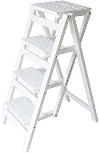 Taburete escalera de 4 peldaños plegable madera blanca silla portatil adultos