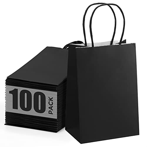 GSSUSA Bolsas de Papel Lot de 100 sacs cadeaux en papier kraft noir avec poignées 5,25 x 3,75 x 8 cm Cover