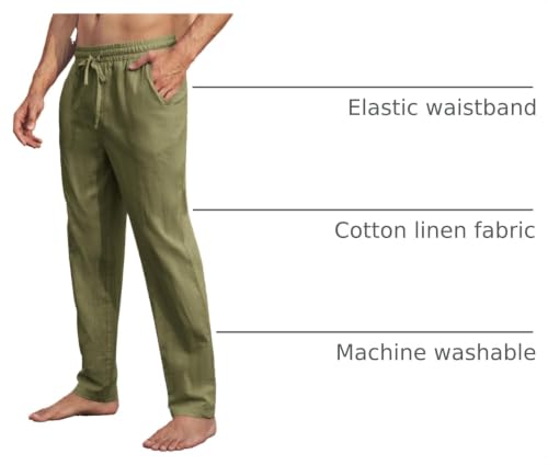 Image of PASLTER Mens Cotton Linen Pants Casual Summer Beach Pants Dress Trousers